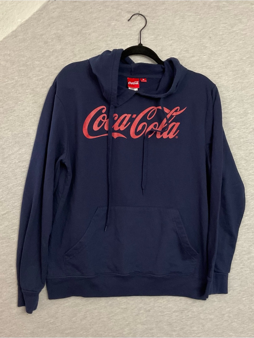 Coca Cola Navy Hoodie with Red Script Logo - Men's Pullover